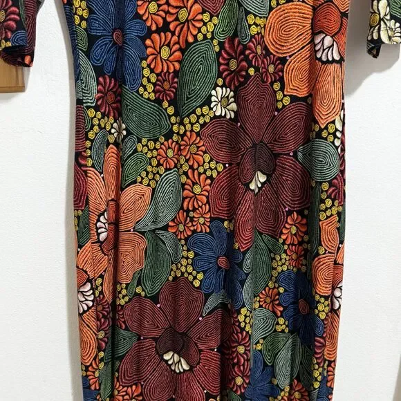 Farm Rio Floral Midi Dress Large Stitched Boho Fall Wedding Guest Worn Once - Picture 11 of 15